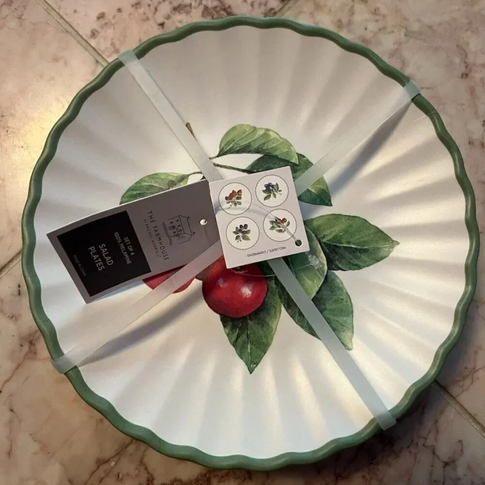 NEW Set of 4 Farmhouse Berries Melamine Salad / Dessert / Appetizer Plates